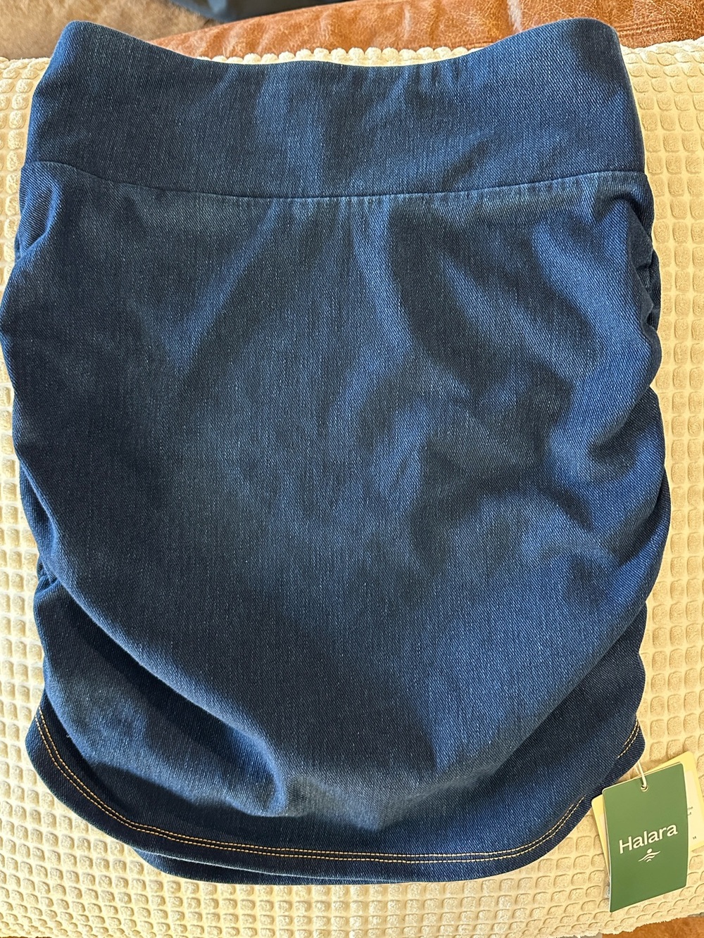 NWT Halara Flex Denim Ruched Mini Skirt Dark Wash Blue XS